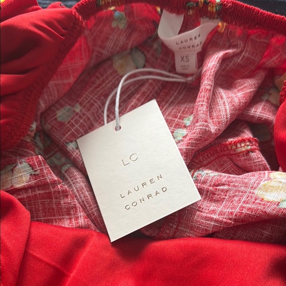 Lauren Conrad Red Sleeveless Dress with Lemon 🍋 Pattern Size XS NWT - Picture 7 of 8